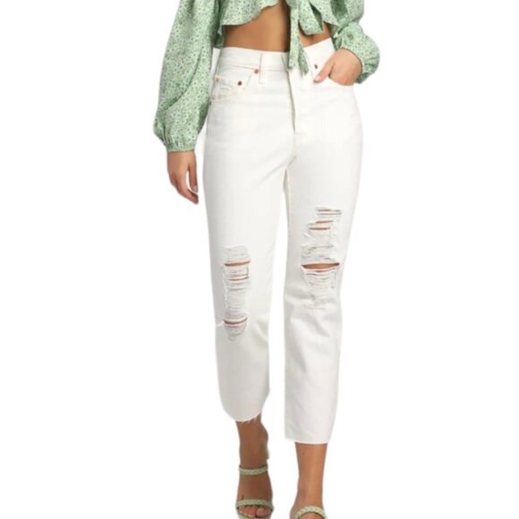 Levi's 501 Distressed High Rise Straight Leg Jeans - Picture 1 of 6